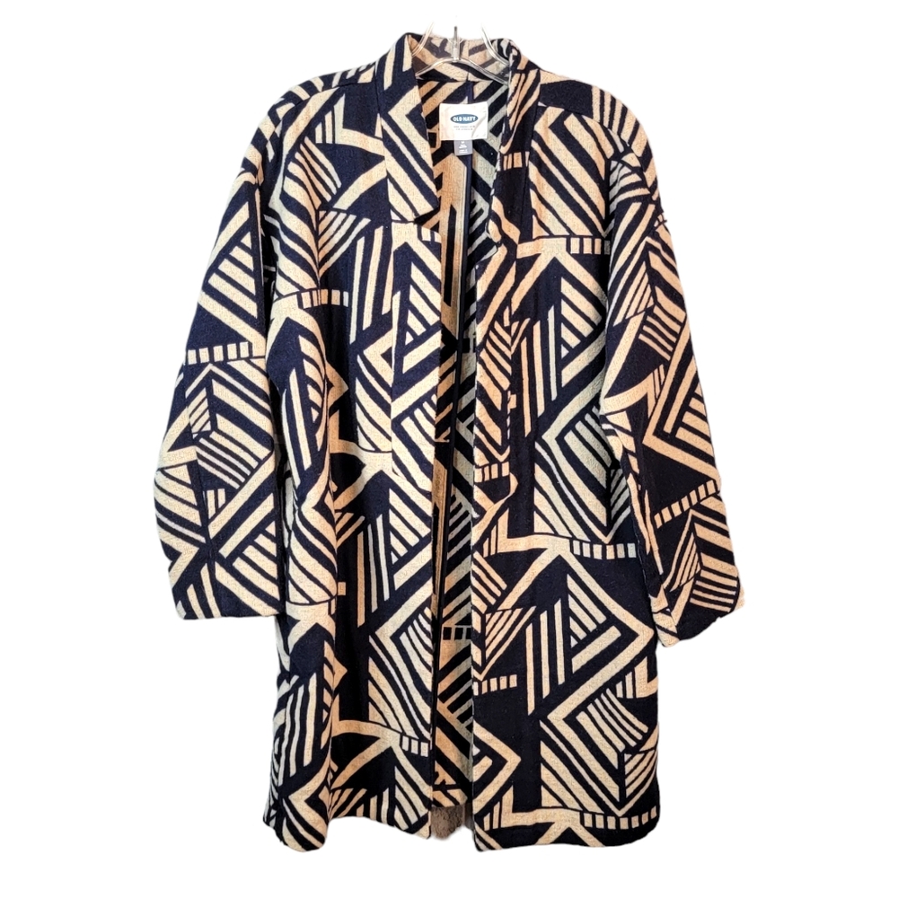 Old Navy Mid Length Blue Soith Western Navajo Vibes Open Jacket Size M Tall